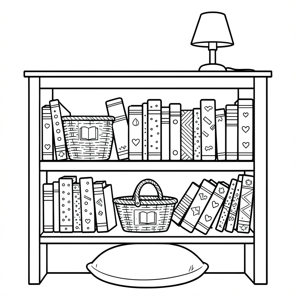 Kolorowanka: Regał z książkami (kontury) - Kolorowanki - Biblioteka