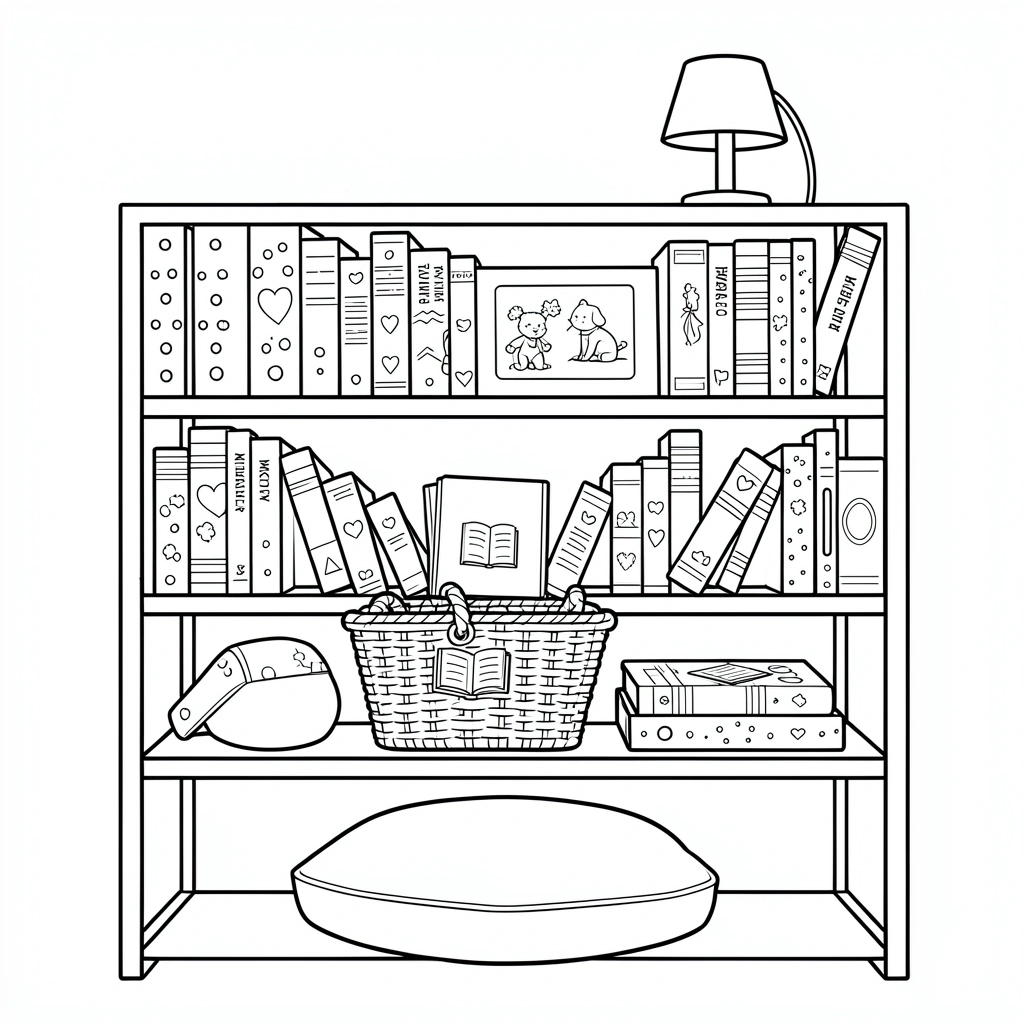 Kolorowanka: Regał z książkami (kontury) - Kolorowanki - Biblioteka