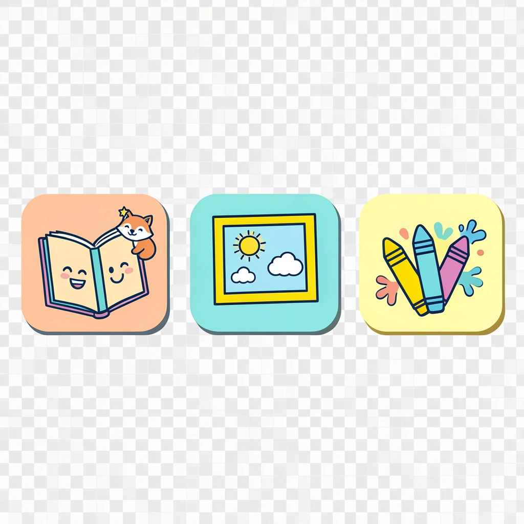 Zestaw ikon etykiet na półki (Bajki / Obrazki / Malowanie) - Szablony - Biblioteka