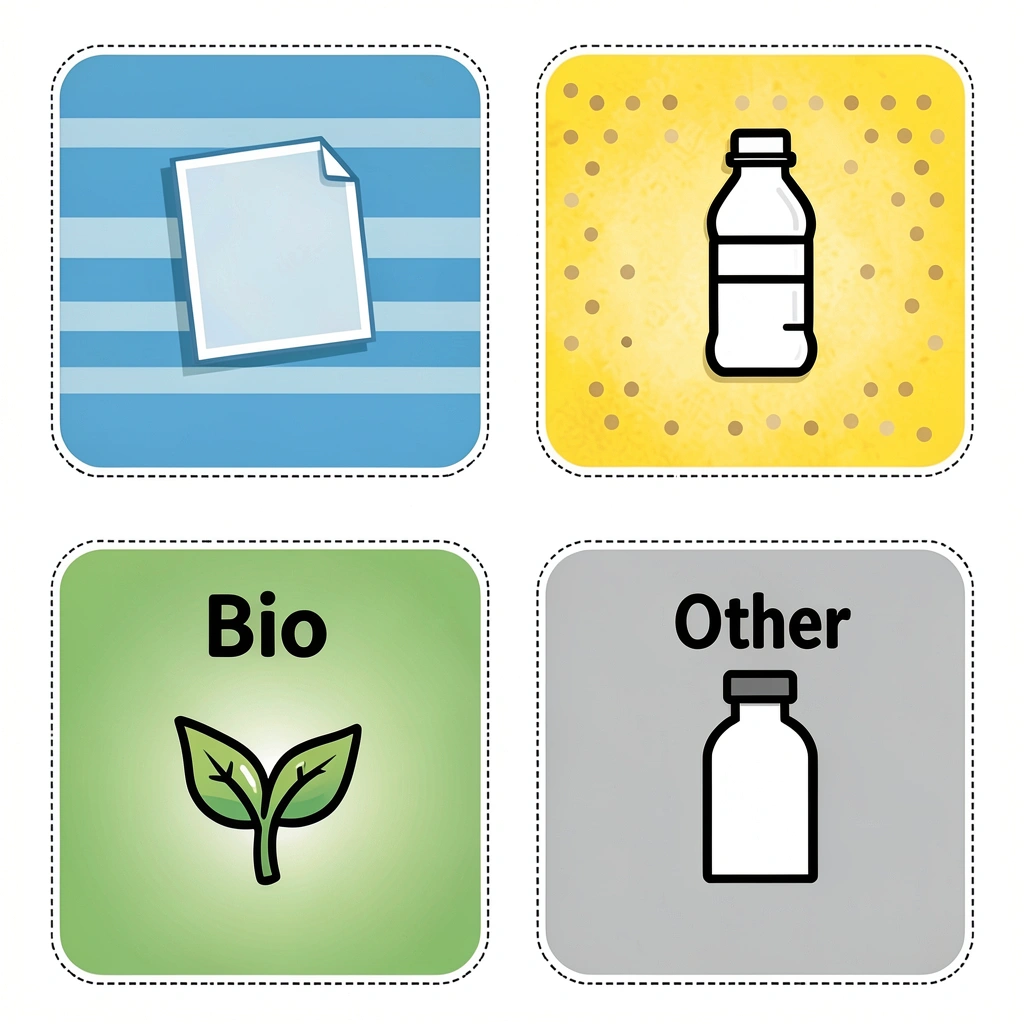 Etykiety na pojemniki: papier, plastik, bio, inne - Szablony - Dzień bez Śmiecenia