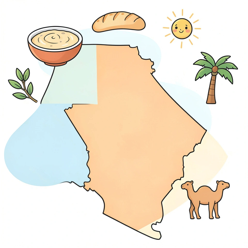 Mapa: skąd pochodzi hummus (Bliski Wschód) - Szablony - Międzynarodowy Dzień Hummusu