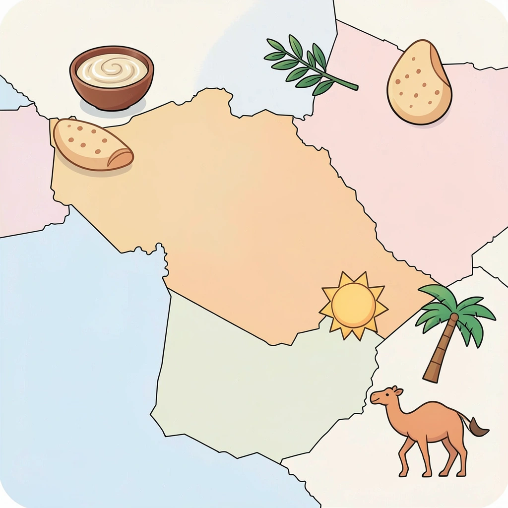 Mapa: skąd pochodzi hummus (Bliski Wschód) - Szablony - Międzynarodowy Dzień Hummusu