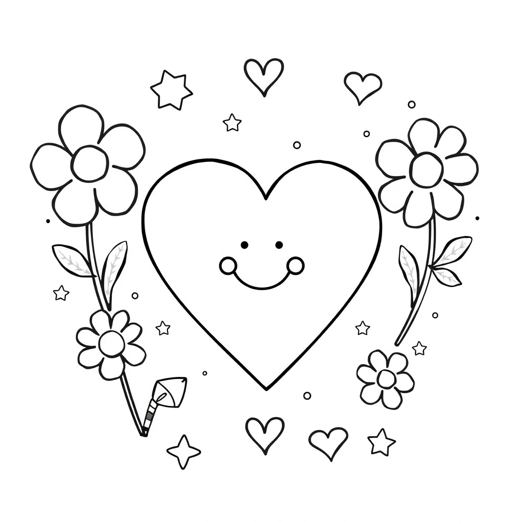 Kolorowanka — serduszko z prostymi motywami - Kolorowanki - Dzień Babci