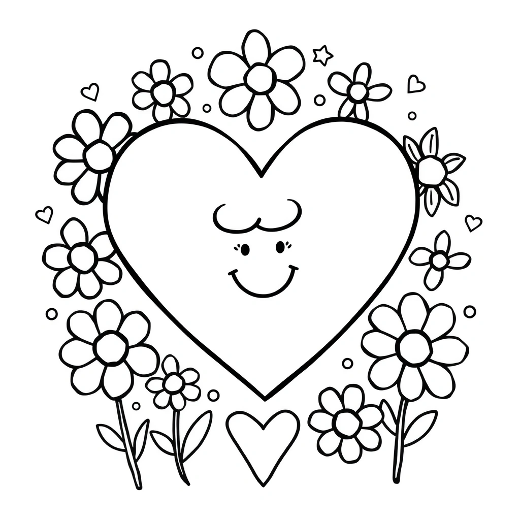 Kolorowanka — serduszko z prostymi motywami - Kolorowanki - Dzień Babci