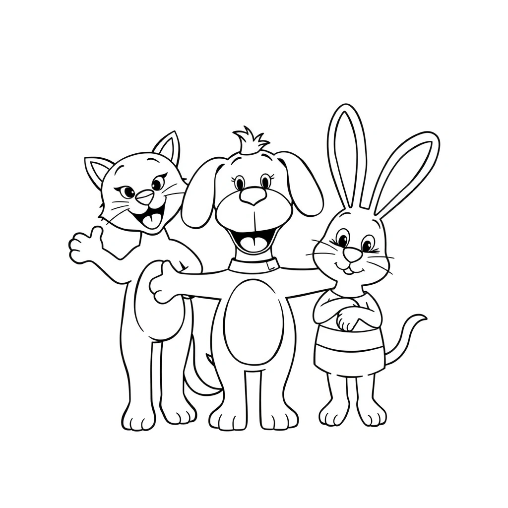 Kolorowanka — pacynki w prostych pozach - Kolorowanki - Dzień Teatru