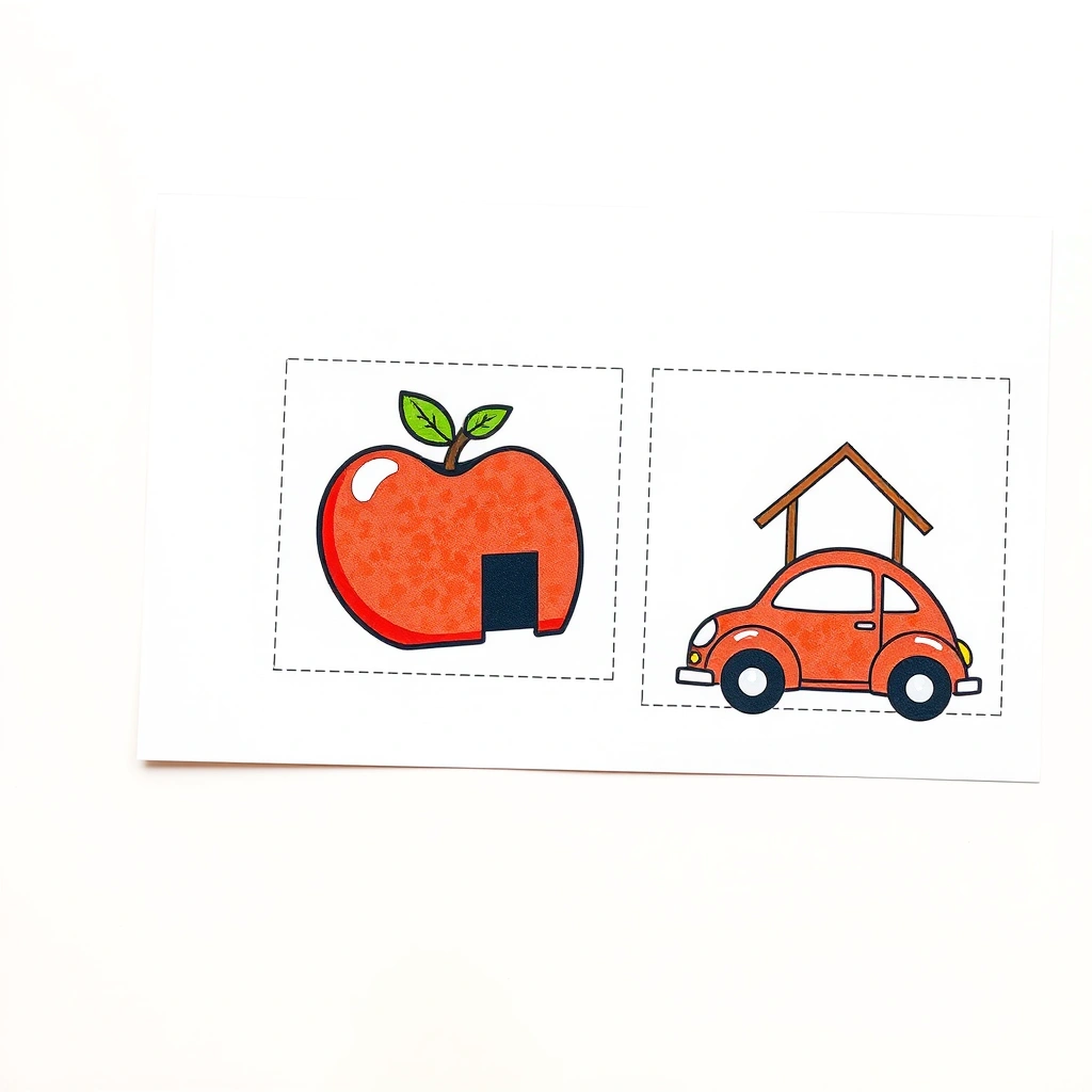 Rekwizyty kartonowe — jabłko, dom, samochód (arkusz do druku) - Szablony - Dzień Teatru