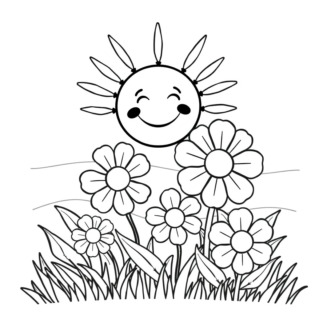 Kolorowanka — Słońce i Kwiaty - Kolorowanki - Pierwszy Dzień Lata