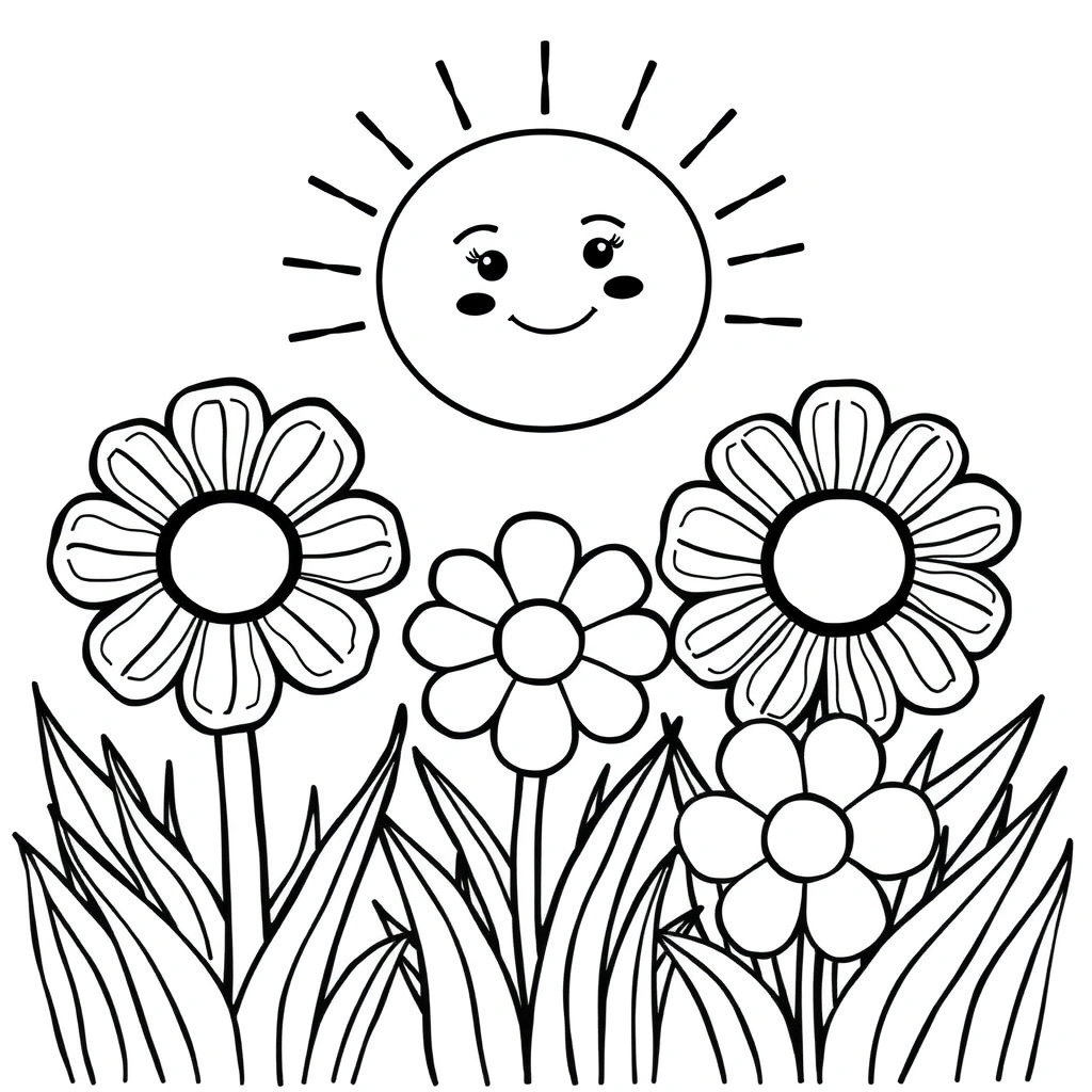 Kolorowanka — Słońce i Kwiaty - Kolorowanki - Pierwszy Dzień Lata