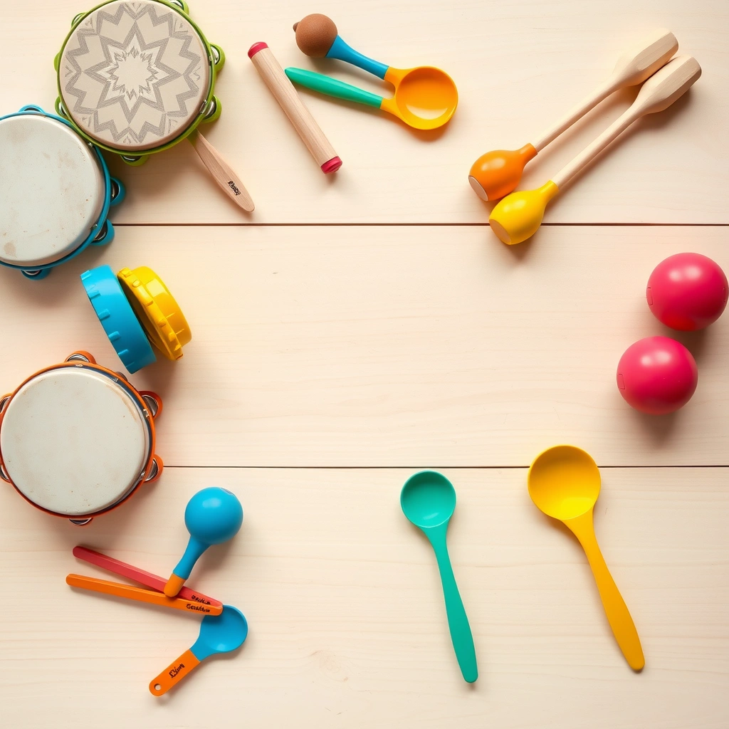 Zestaw małych instrumentów perkusyjnych (flat lay) - Materiały - Dzień Muzyki