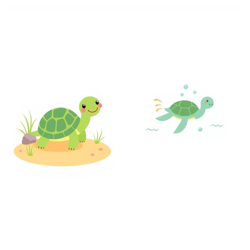 Obrazek: żółw na lądzie i w wodzie (porównanie) - Materiały - Dzień Żółwia