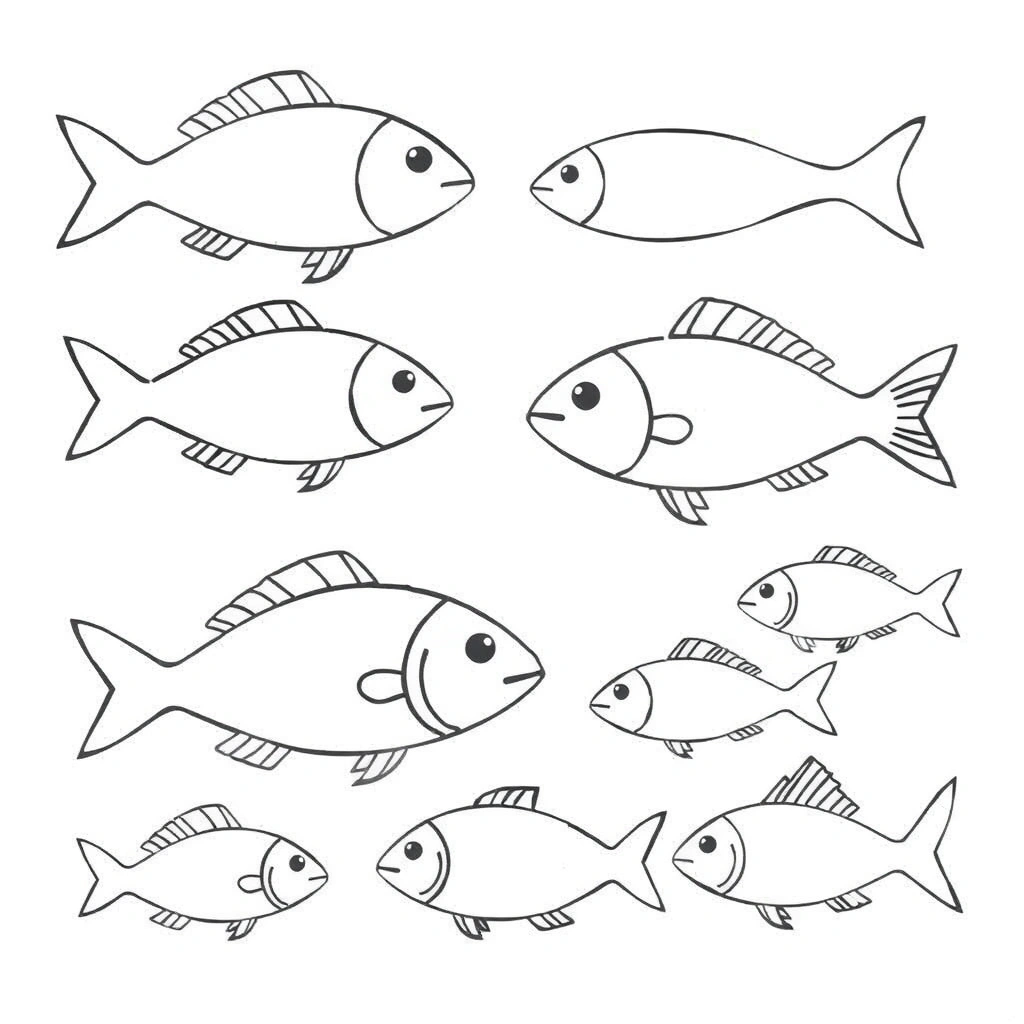Szablony wycinanek: zestaw rybek w różnych kształtach - Szablony - Dzień Ryby