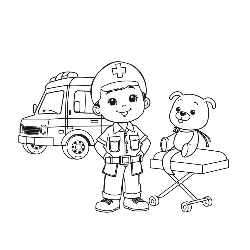 Kolorowanka: Ambulans i mały ratownik - Kolorowanki - Dzień Pierwszej Pomocy