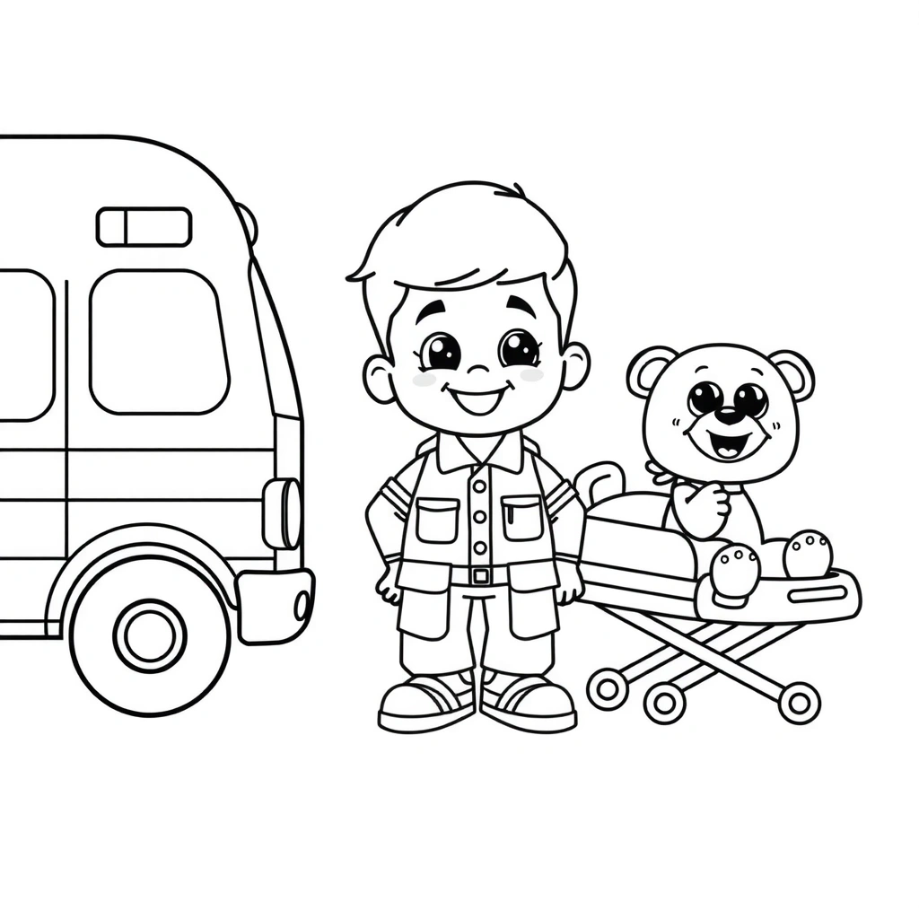 Kolorowanka: Ambulans i mały ratownik - Kolorowanki - Dzień Pierwszej Pomocy