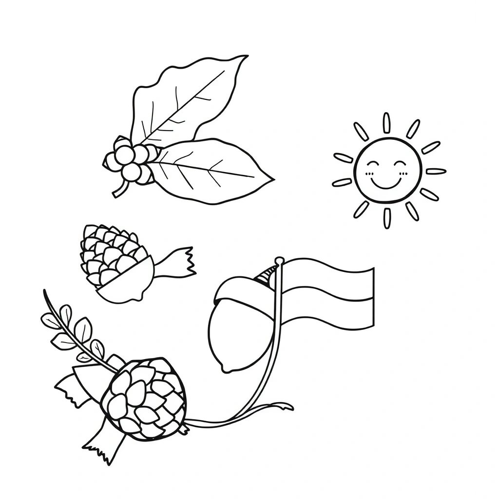 Kolorowanka — elementy przyrodnicze i wstążki - Kolorowanki - Święto Niepodległości