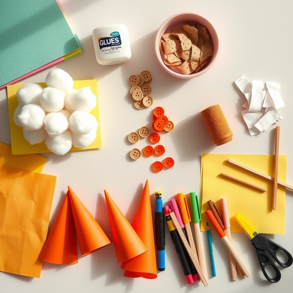 Stół pracy — przygotowane materiały (zdjęcie stanowiska) - Materiały - Dzień Bałwana (grudzień)