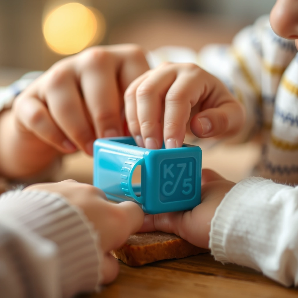 Zbliżenie — dorosła dłoń pomagająca dziecku przy wykrawaniu - Materiały - Dzień Znaczka Pocztowego