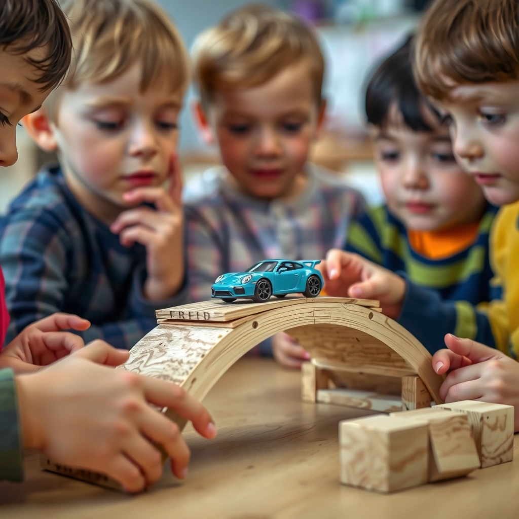 Zdjęcie testowania mostu zabawkowym samochodzikiem - Materiały - Dzień Majsterkowicza