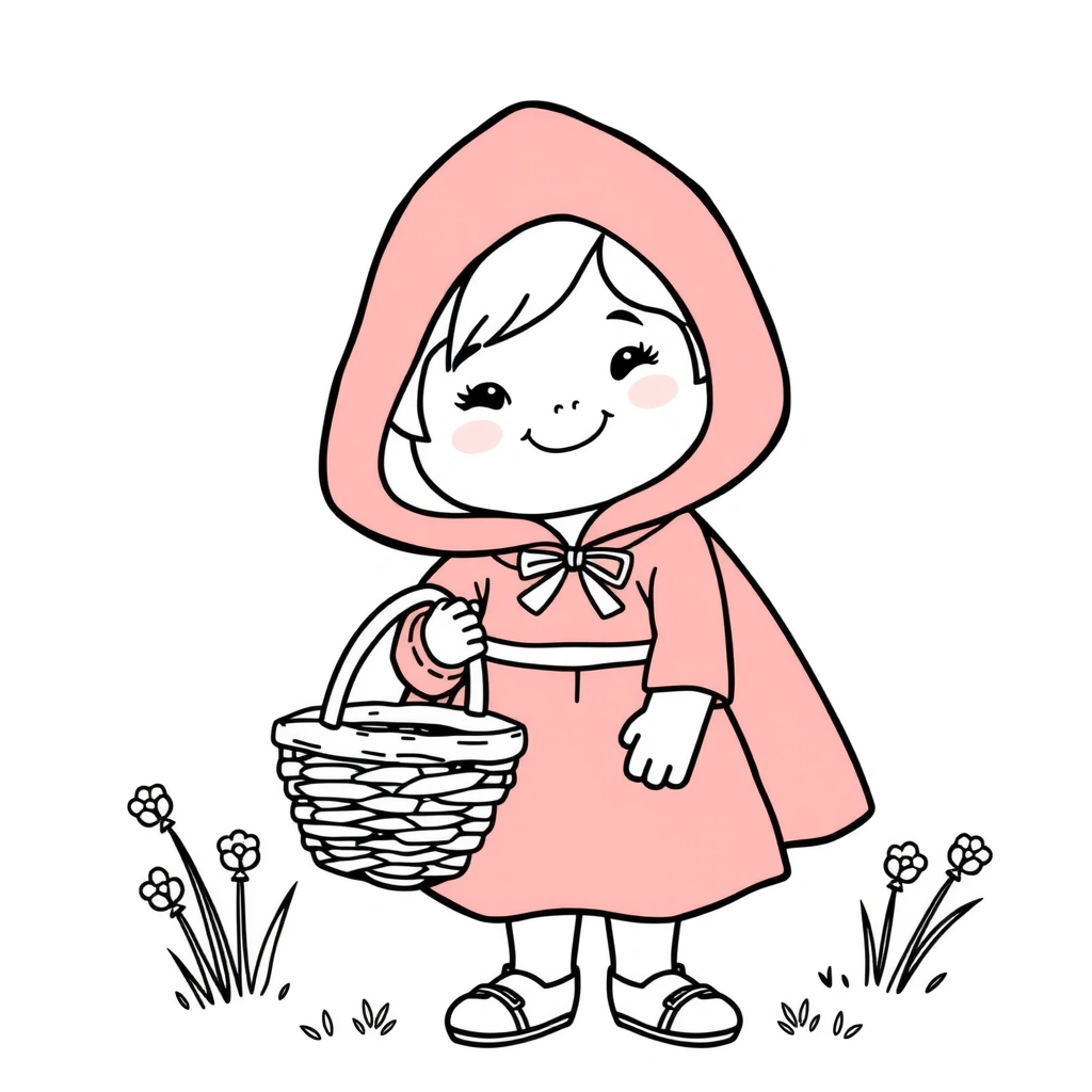 Kolorowanka: Czerwony Kapturek z koszyczkiem - Kolorowanki - Dzień Czerwonego Kapturka