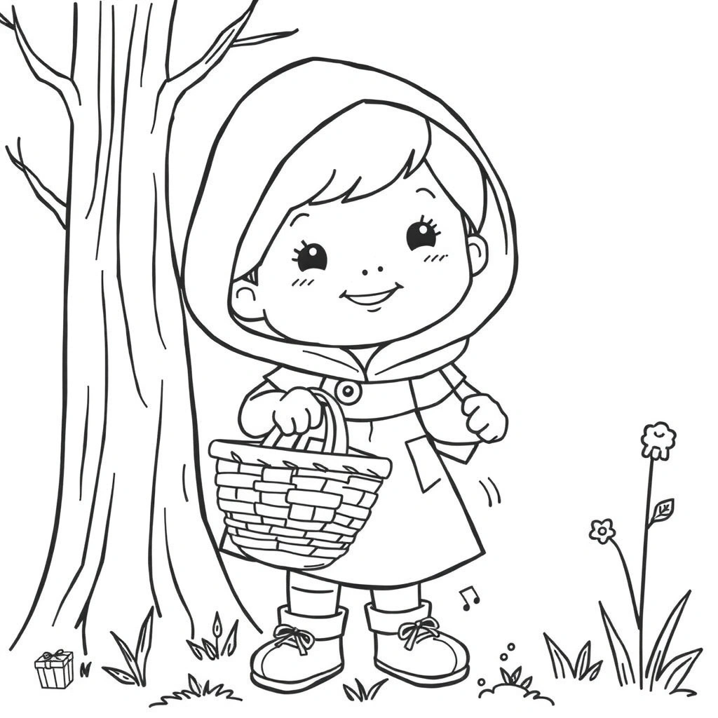 Kolorowanka: Czerwony Kapturek z koszyczkiem - Kolorowanki - Dzień Czerwonego Kapturka