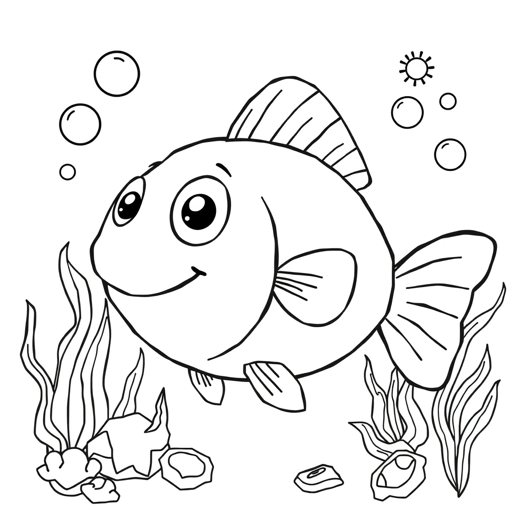 Kolorowanka: pluszowa rybka i morskie rośliny - Kolorowanki - Dzień Łodzi Podwodnej