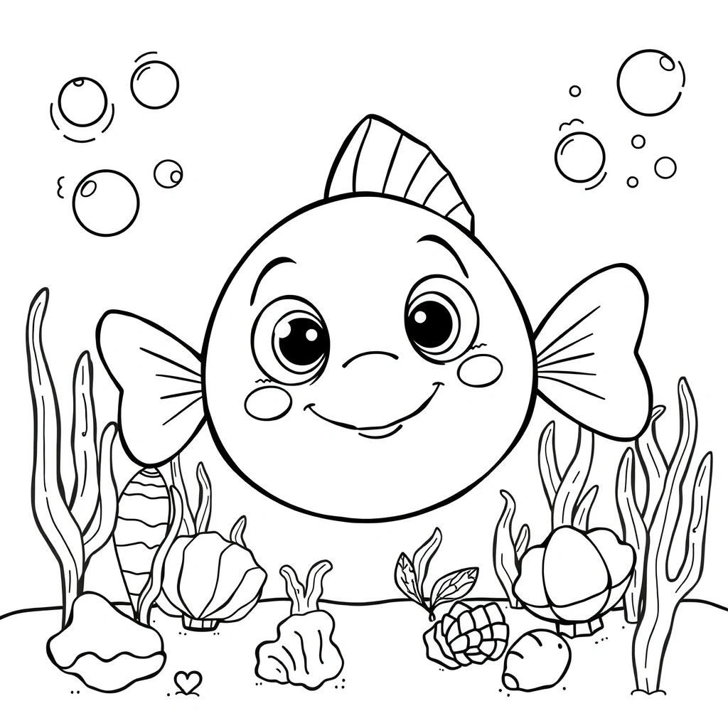 Kolorowanka: pluszowa rybka i morskie rośliny - Kolorowanki - Dzień Łodzi Podwodnej