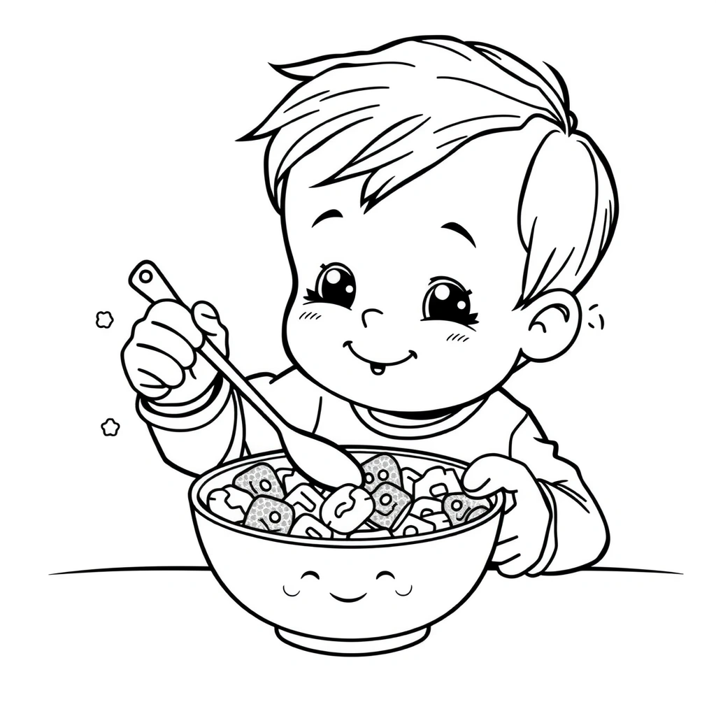 Kolorowanka: Mieszam płatki - Kolorowanki - Dzień Płatków Śniadaniowych