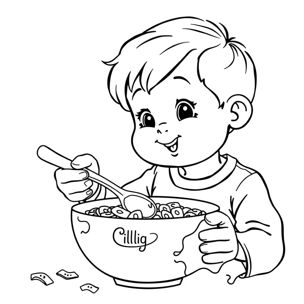 Kolorowanka: Mieszam płatki - Kolorowanki - Dzień Płatków Śniadaniowych