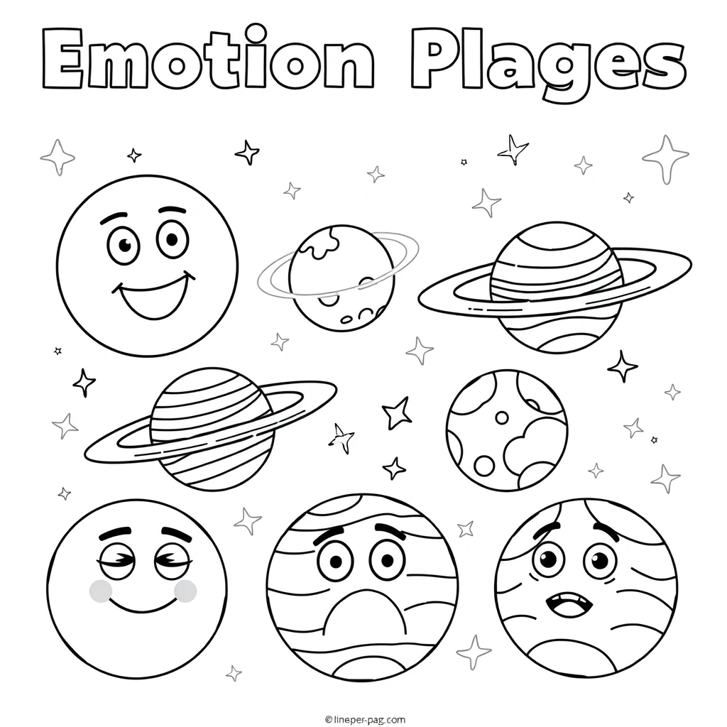 Kolorowanki: Planety-Emotki (kontury) - Kolorowanki - Dzień Kosmosu