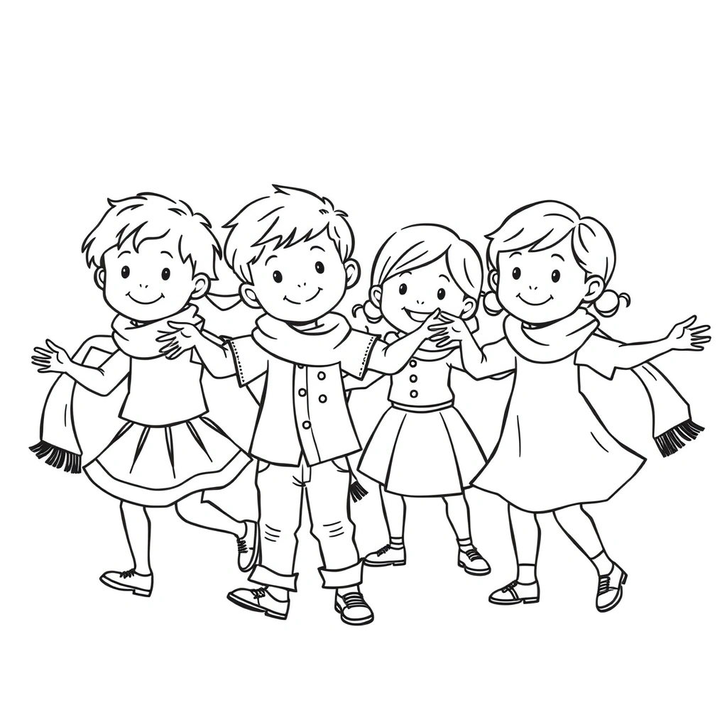 Kolorowanka — dzieci tańczą - Kolorowanki - Dzień Tańca