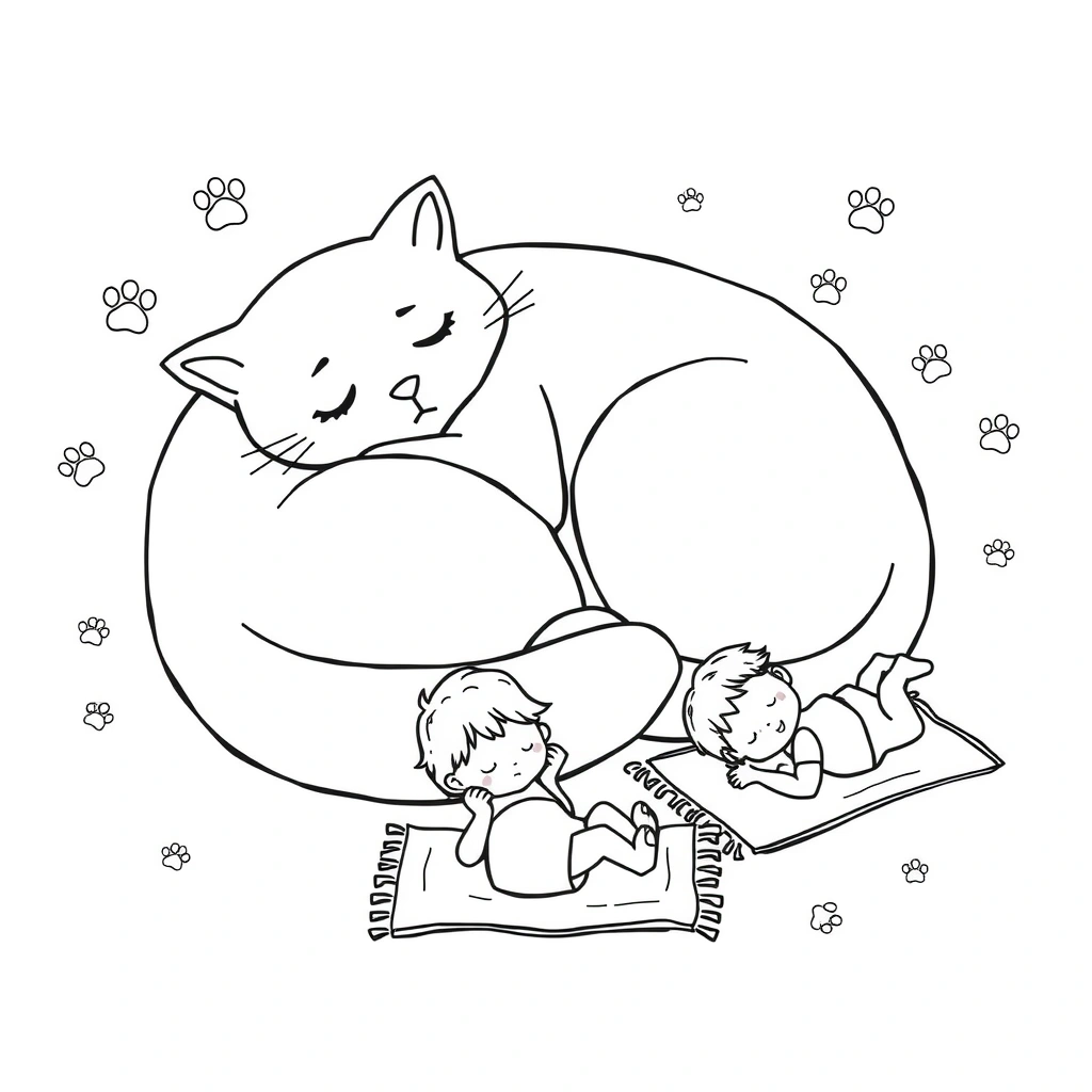 Kocia drzemka — kolorowanka - Kolorowanki - Dzień Kota