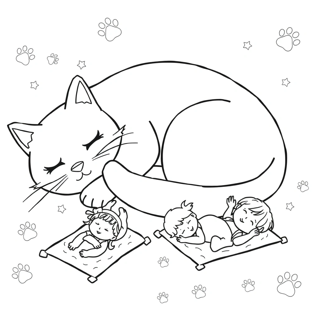 Kocia drzemka — kolorowanka - Kolorowanki - Dzień Kota