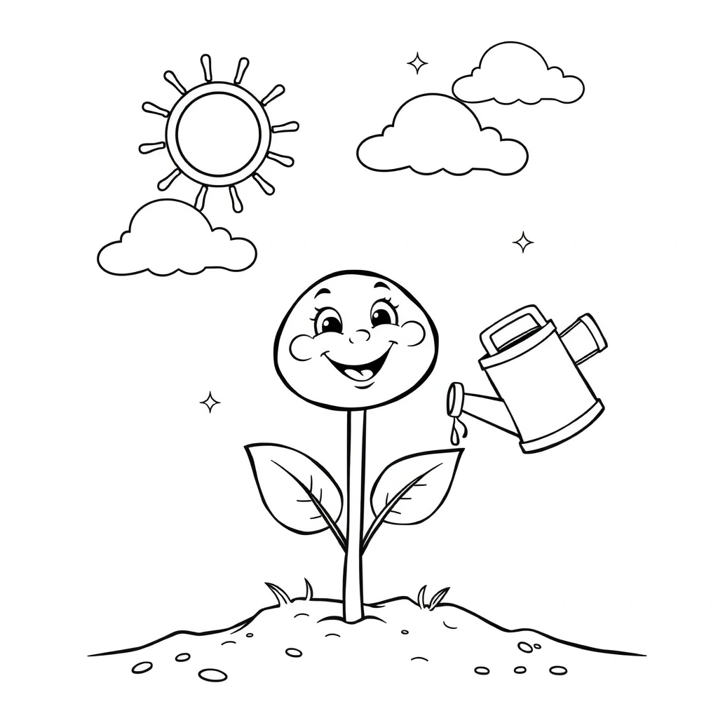 Kolorowanka: Sadzonka i słońce - Kolorowanki - Dzień Dziecka