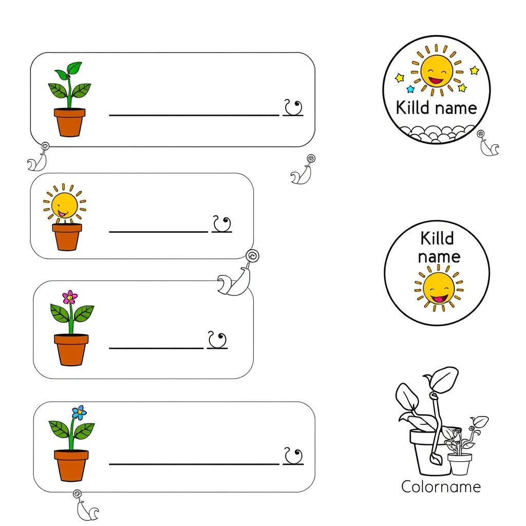 Naklejki/etykiety do podpisania doniczek - Szablony - Dzień Dziecka