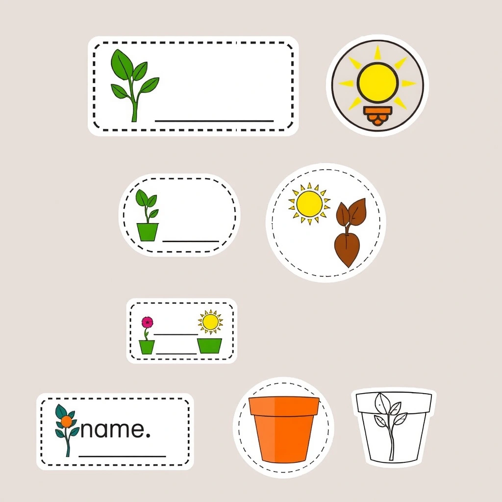 Naklejki/etykiety do podpisania doniczek - Szablony - Dzień Dziecka