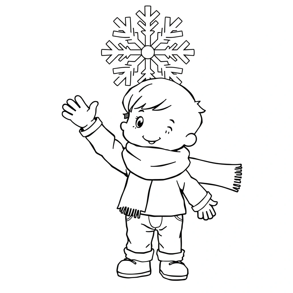 Kolorowanka: tańczący płatek i dziecko z chustą - Kolorowanki - Pierwszy Dzień Zimy