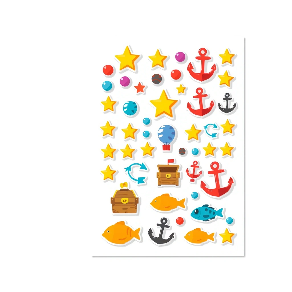 Arkusz z naklejkami/skarbami — małe ikony do wycięcia - Szablony - Dzień Piratów