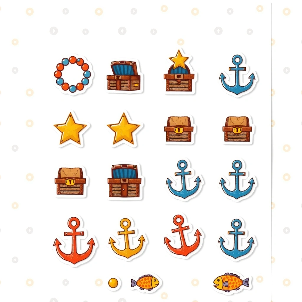 Arkusz z naklejkami/skarbami — małe ikony do wycięcia - Szablony - Dzień Piratów