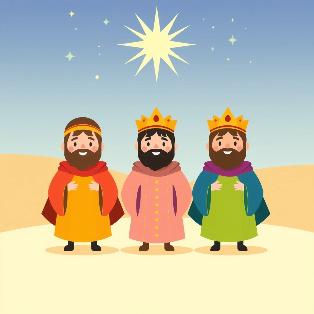 Ilustracja: Trzej Królowie i gwiazda - Materiały - Trzech Króli