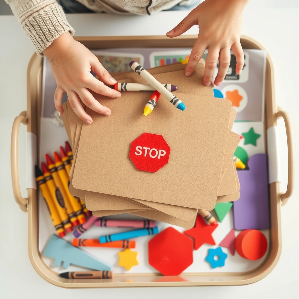 Układ materiałów na tacy — zdjęcie z góry - Materiały - Dzień Bezpiecznego Internetu