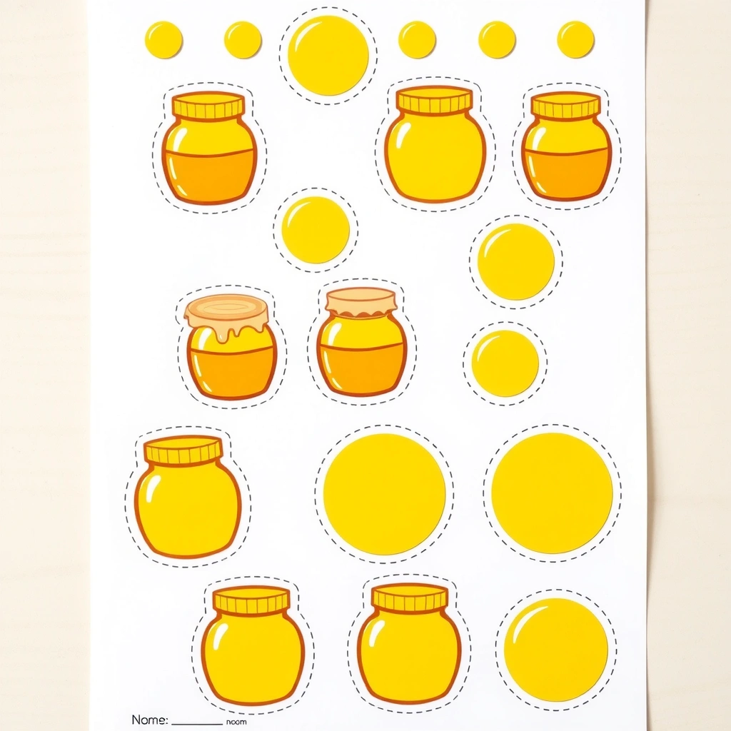 Arkusz naklejek — małe słoiczki miodu (szablon) - Szablony - Dzień Kubusia Puchatka