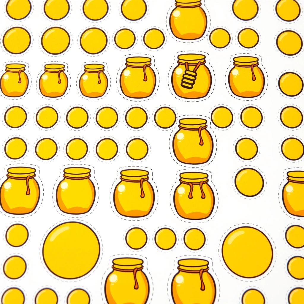 Arkusz naklejek — małe słoiczki miodu (szablon) - Szablony - Dzień Kubusia Puchatka