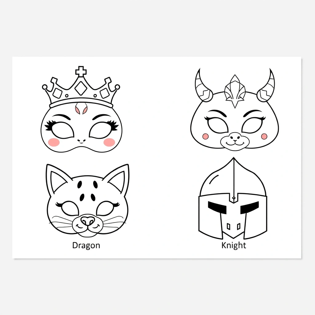 Szablony masek - arkusz do druku (4 maski) - Szablony - Dzień Postaci z Bajek