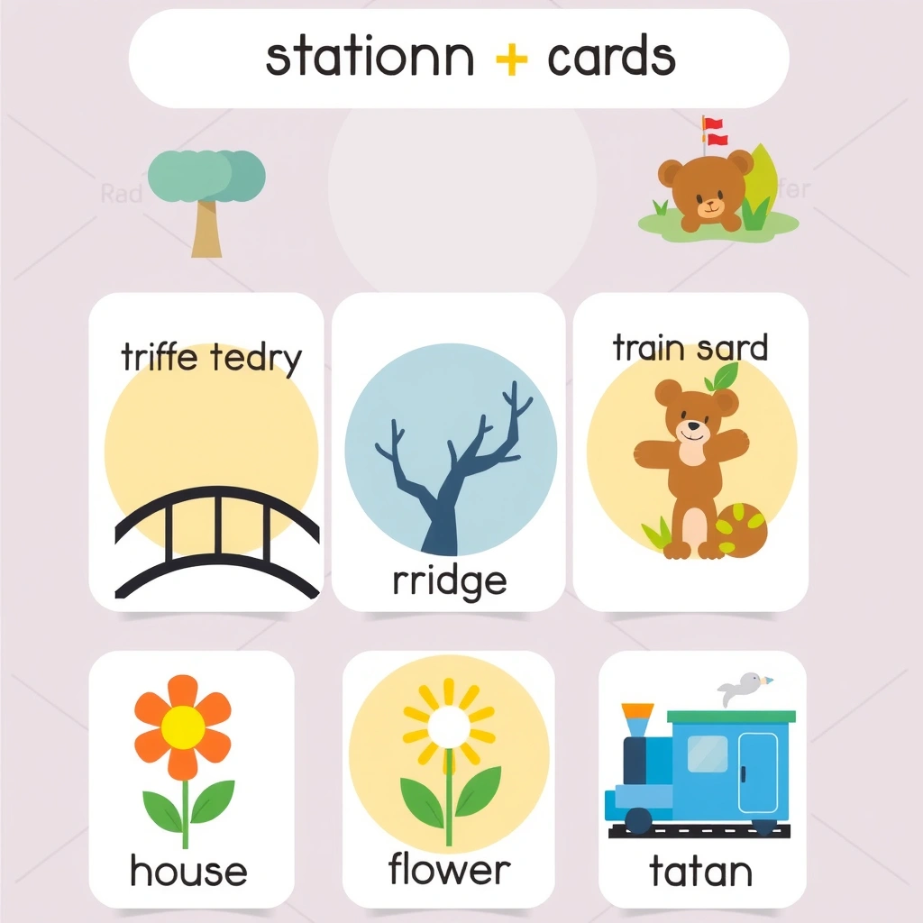 Karty stacji (drzewo, miś, most) - Szablony - Dzień Maszynisty