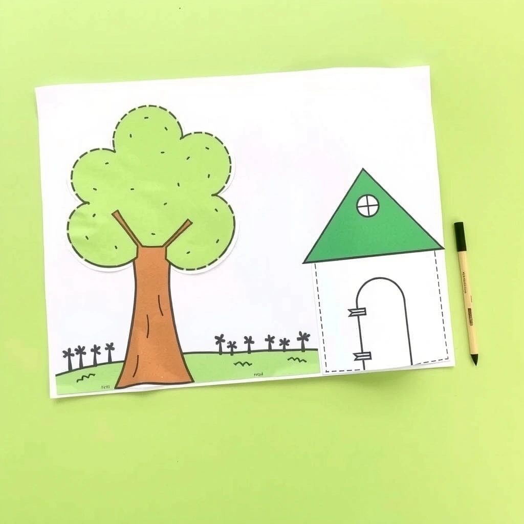 Szablony rekwizytów z papieru — drzewo i domek - Szablony - Dzień Książki