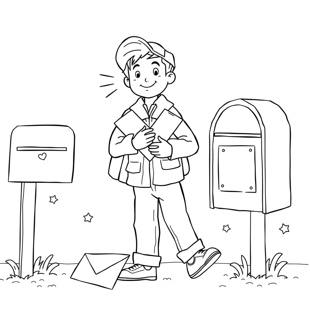 Kolorowanka: listonosz i skrzynka - Kolorowanki - Dzień Listonosza