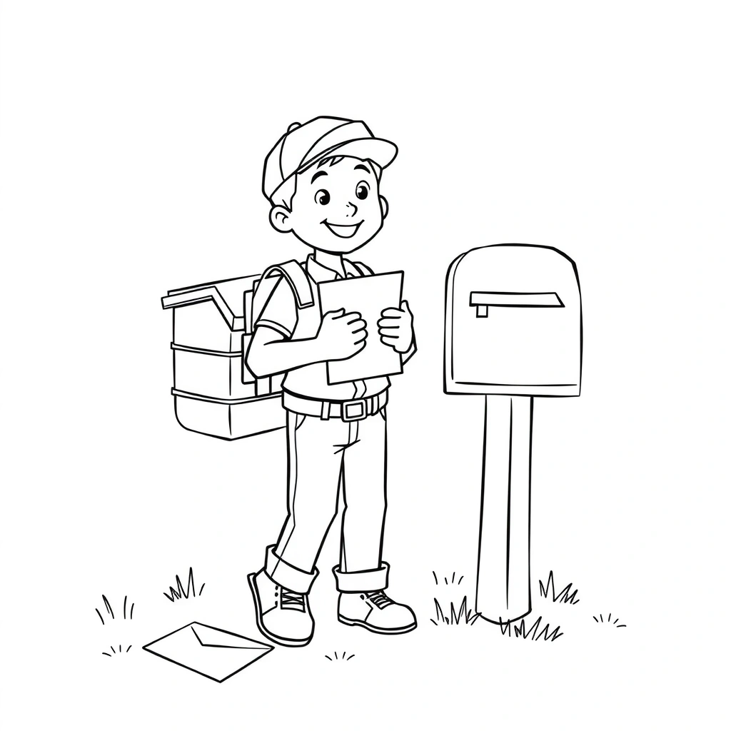 Kolorowanka: listonosz i skrzynka - Kolorowanki - Dzień Listonosza