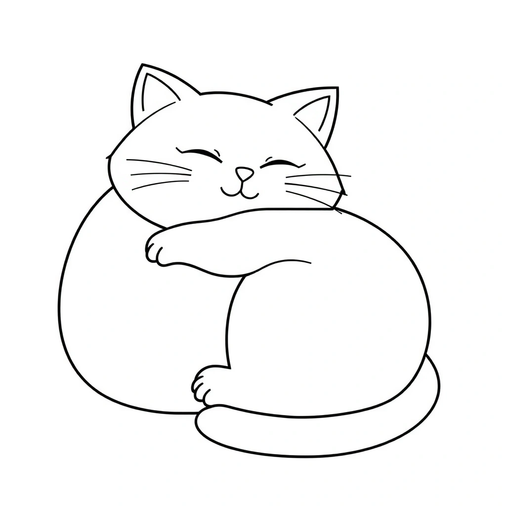 Kolorowanka — śpiący kotek - Kolorowanki - Dzień Kota