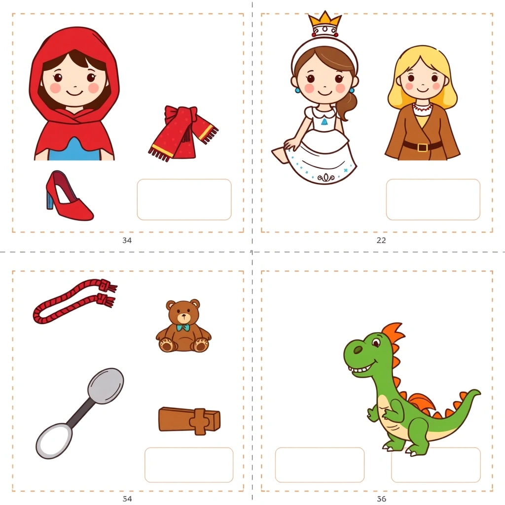 Karty do dobierania (matching cards) - Szablony - Dzień Postaci z Bajek