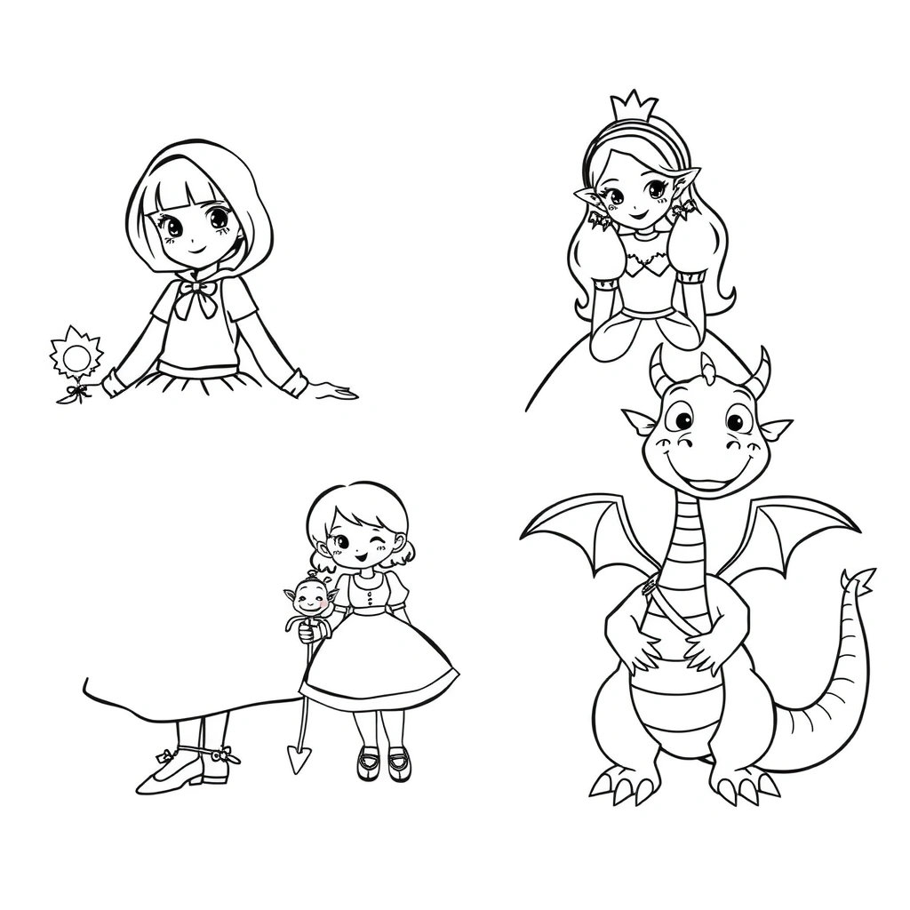 Kolorowanki: kontury postaci - Kolorowanki - Dzień Postaci z Bajek