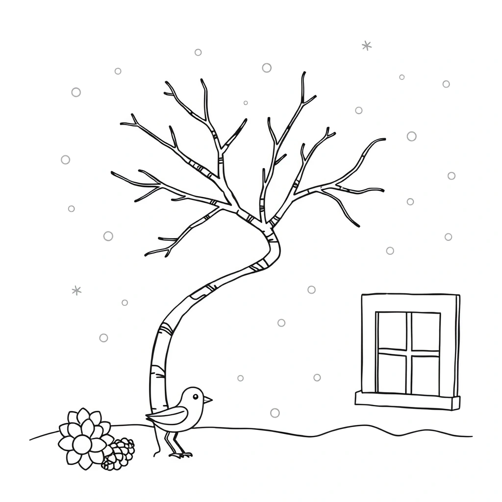 Kolorowanka: Zimowy pejzaż - Kolorowanki - Nowy Rok